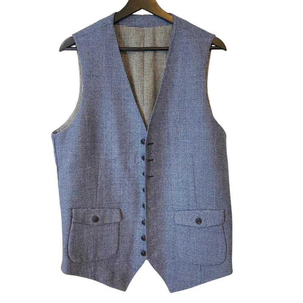 Tailored Blue Grey Formal Tweed Vest or Waistcoat